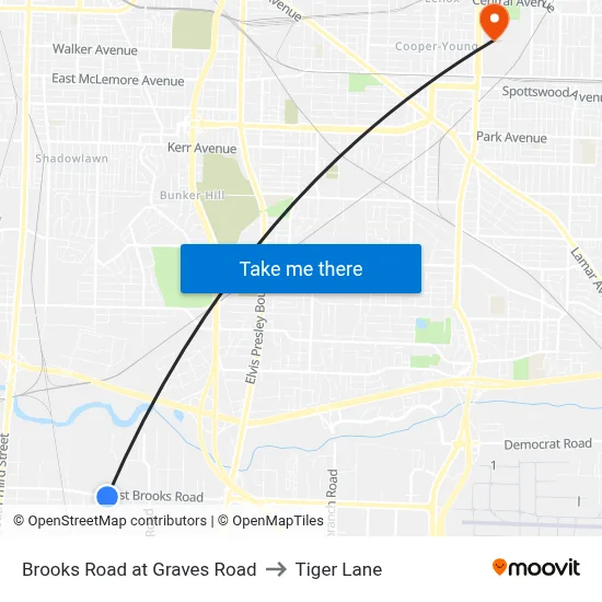 Brooks Road at Graves Road to Tiger Lane map