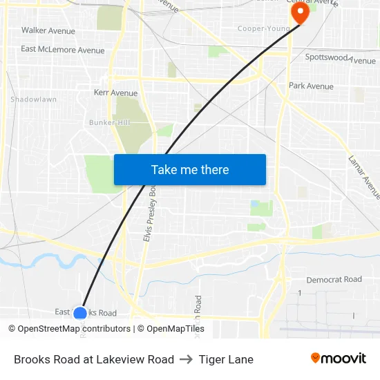 Brooks Road at Lakeview Road to Tiger Lane map