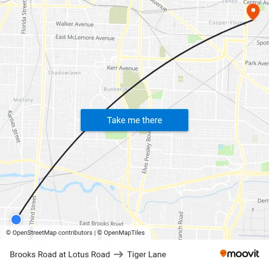 Brooks Road at Lotus Road to Tiger Lane map