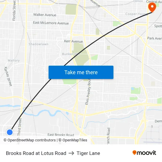 Brooks Road at Lotus Road to Tiger Lane map