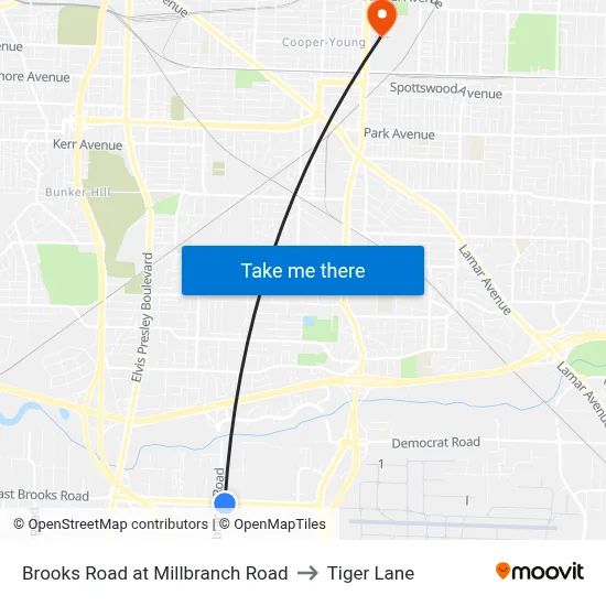 Brooks Road at Millbranch Road to Tiger Lane map