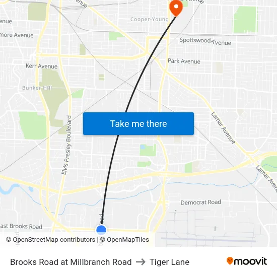 Brooks Road at Millbranch Road to Tiger Lane map