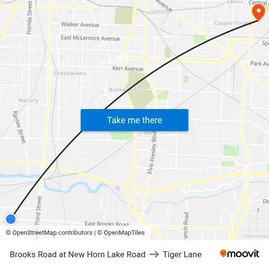 Brooks Road at New Horn Lake Road to Tiger Lane map