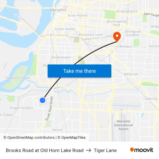 Brooks Road at Old Horn Lake Road to Tiger Lane map