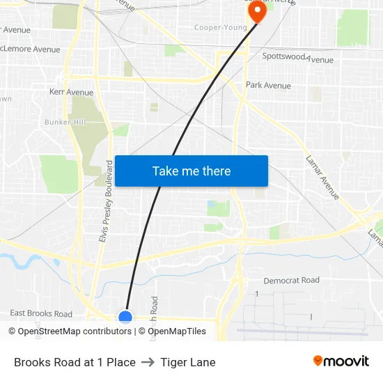 Brooks Road at 1 Place to Tiger Lane map