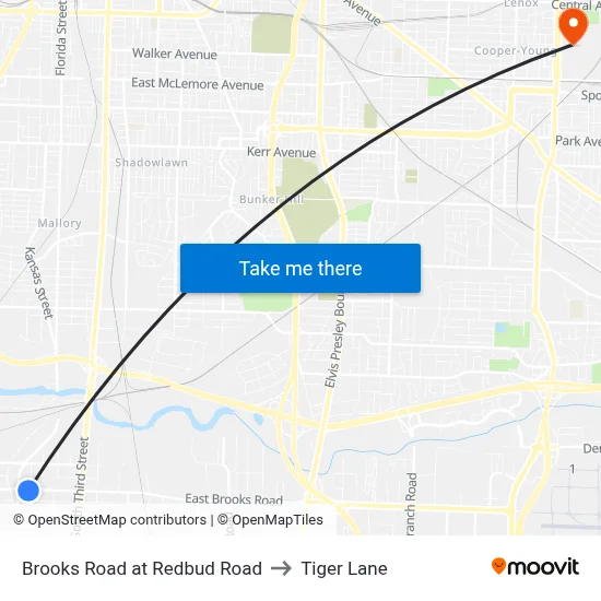 Brooks Road at Redbud Road to Tiger Lane map