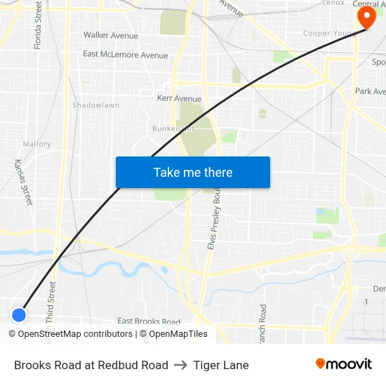 Brooks Road at Redbud Road to Tiger Lane map