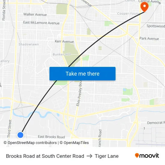 Brooks Road at South Center Road to Tiger Lane map