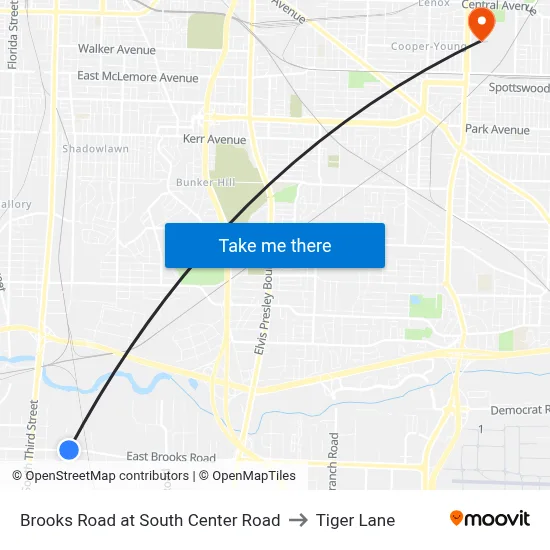 Brooks Road at South Center Road to Tiger Lane map