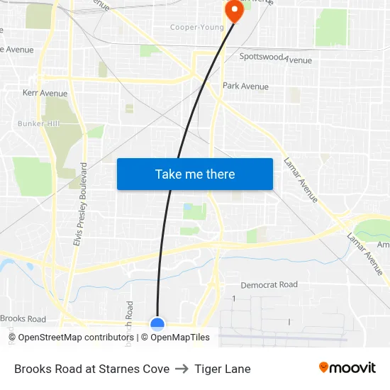 Brooks Road at Starnes Cove to Tiger Lane map