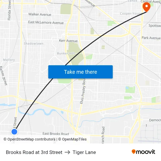 Brooks Road at 3rd Street to Tiger Lane map