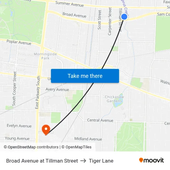 Broad Avenue at Tillman Street to Tiger Lane map