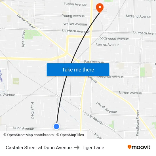 Castalia Street at Dunn Avenue to Tiger Lane map