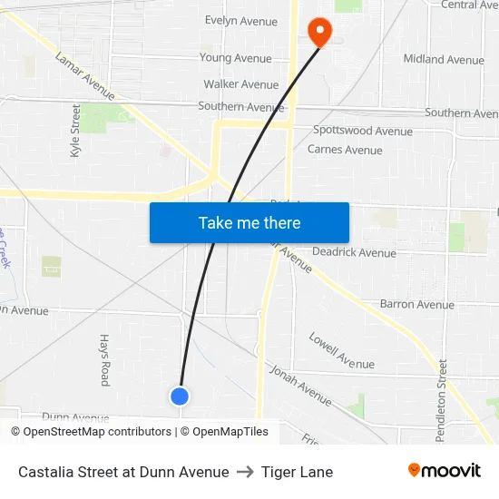 Castalia Street at Dunn Avenue to Tiger Lane map