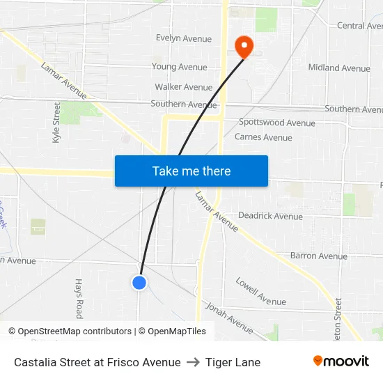 Castalia Street at Frisco Avenue to Tiger Lane map
