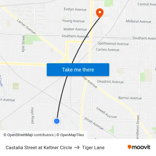 Castalia Street at Keltner Circle to Tiger Lane map