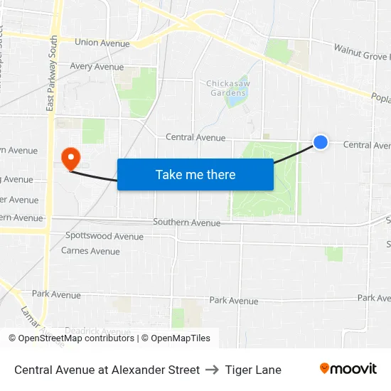 Central Avenue at Alexander Street to Tiger Lane map