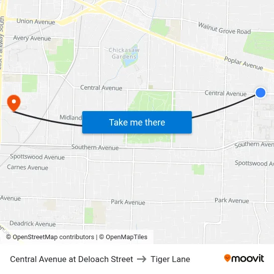 Central Avenue at Deloach Street to Tiger Lane map