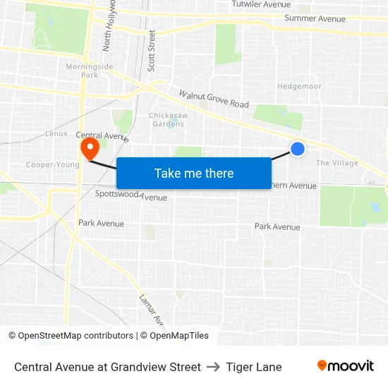 Central Avenue at Grandview Street to Tiger Lane map