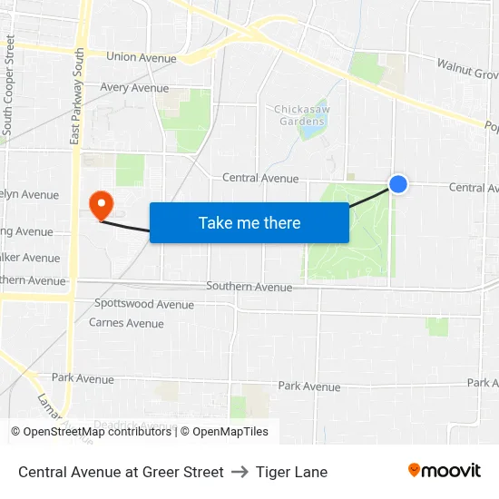 Central Avenue at Greer Street to Tiger Lane map