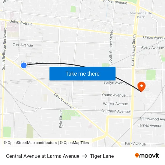 Central Avenue at Larma Avenue to Tiger Lane map