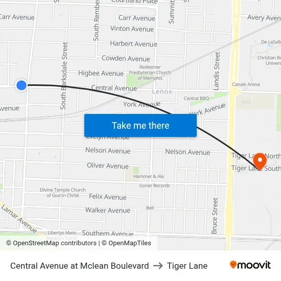 Central Avenue at Mclean Boulevard to Tiger Lane map