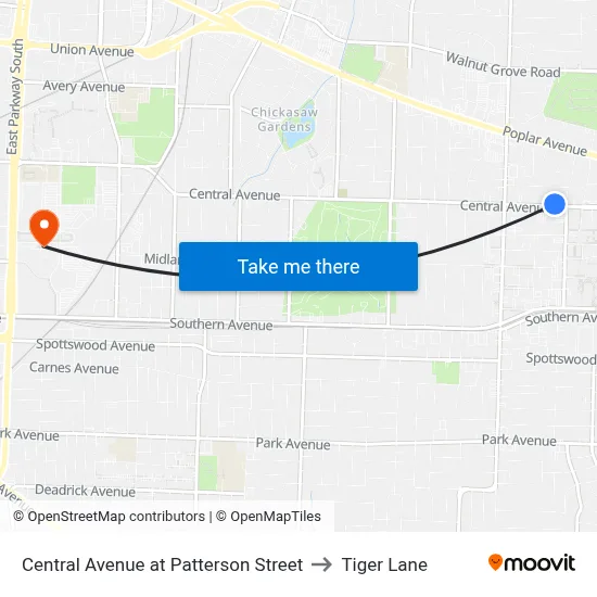 Central Avenue at Patterson Street to Tiger Lane map