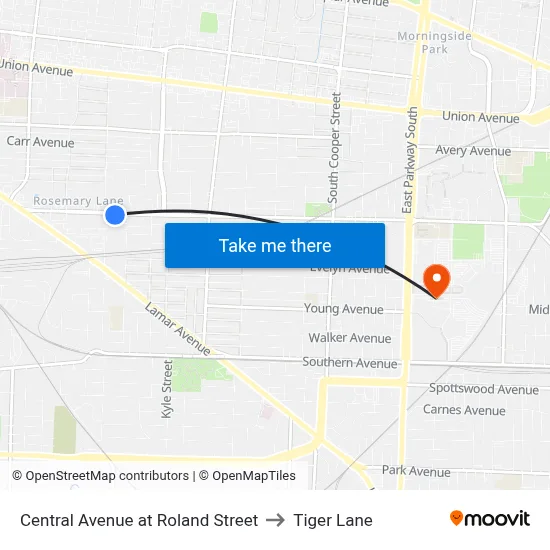 Central Avenue at Roland Street to Tiger Lane map