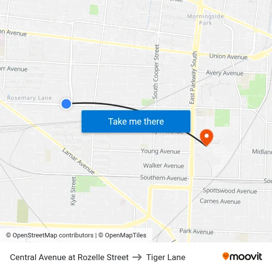 Central Avenue at Rozelle Street to Tiger Lane map