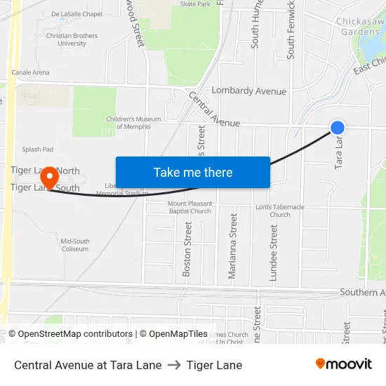 Central Avenue at Tara Lane to Tiger Lane map