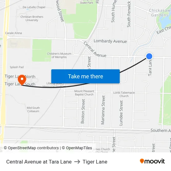 Central Avenue at Tara Lane to Tiger Lane map