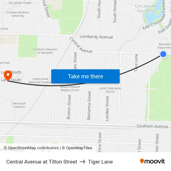 Central Avenue at Tilton Street to Tiger Lane map