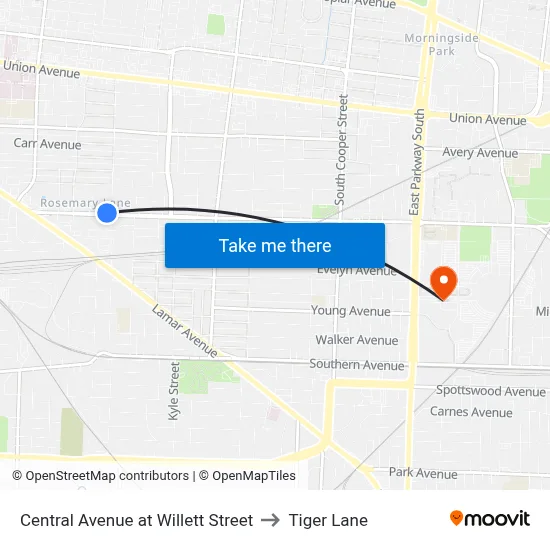 Central Avenue at Willett Street to Tiger Lane map