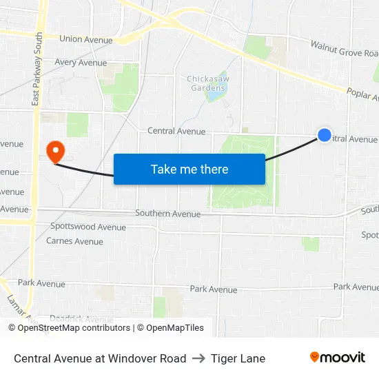 Central Avenue at Windover Road to Tiger Lane map