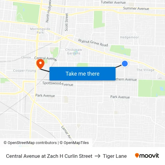 Central Avenue at Zach H Curlin Street to Tiger Lane map