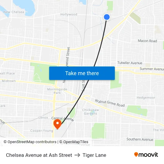 Chelsea Avenue at Ash Street to Tiger Lane map