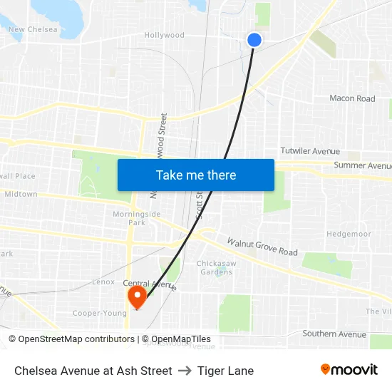 Chelsea Avenue at Ash Street to Tiger Lane map