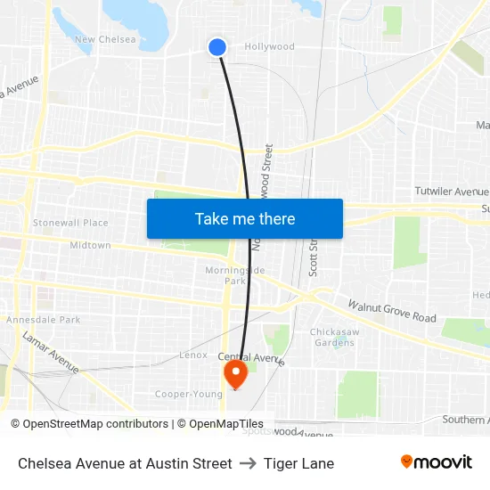 Chelsea Avenue at Austin Street to Tiger Lane map