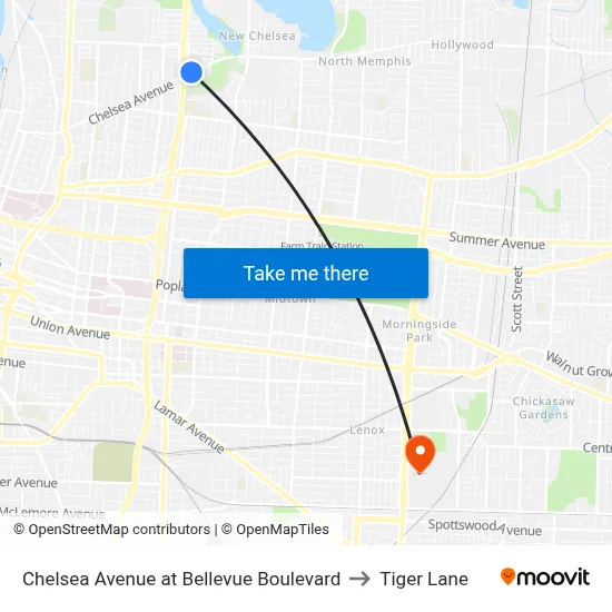 Chelsea Avenue at Bellevue Boulevard to Tiger Lane map