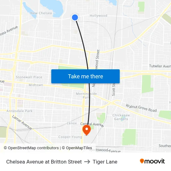 Chelsea Avenue at Britton Street to Tiger Lane map