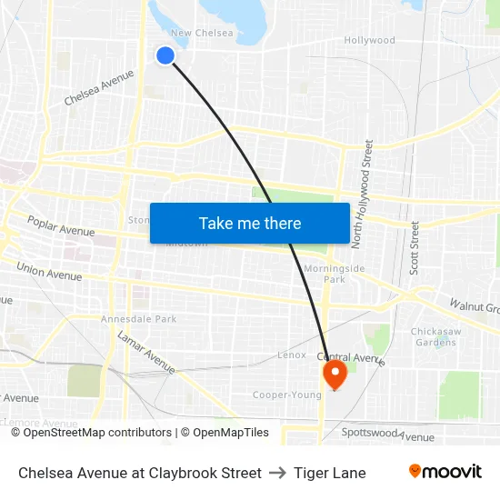 Chelsea Avenue at Claybrook Street to Tiger Lane map