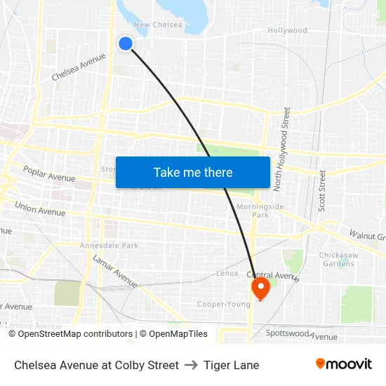 Chelsea Avenue at Colby Street to Tiger Lane map