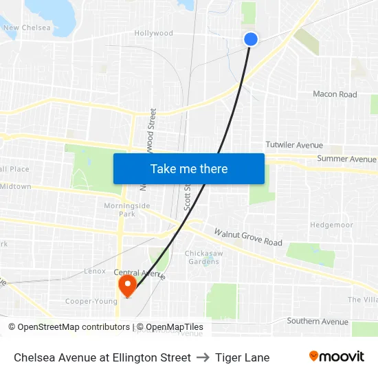 Chelsea Avenue at Ellington Street to Tiger Lane map
