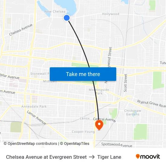 Chelsea Avenue at Evergreen Street to Tiger Lane map