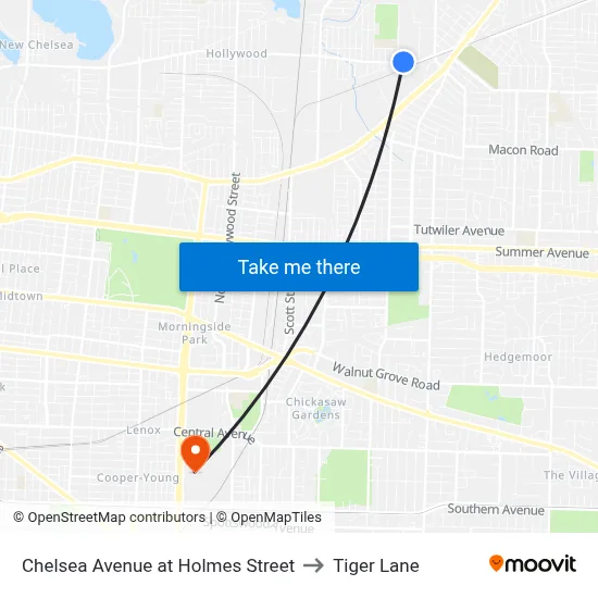 Chelsea Avenue at Holmes Street to Tiger Lane map