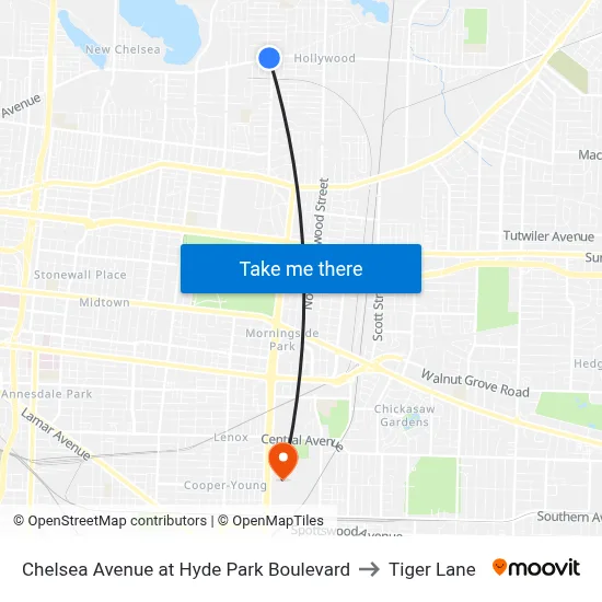 Chelsea Avenue at Hyde Park Boulevard to Tiger Lane map