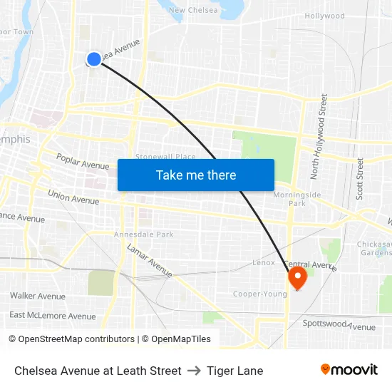 Chelsea Avenue at Leath Street to Tiger Lane map