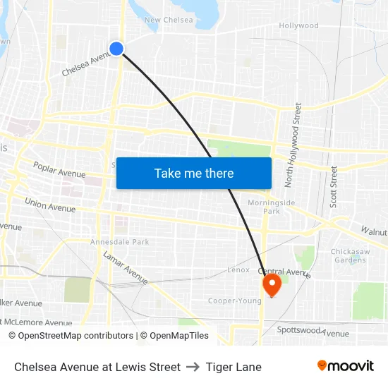 Chelsea Avenue at Lewis Street to Tiger Lane map