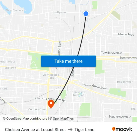 Chelsea Avenue at Locust Street to Tiger Lane map