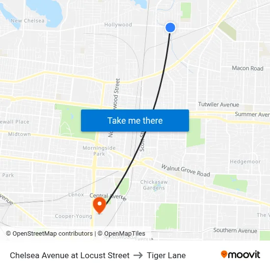 Chelsea Avenue at Locust Street to Tiger Lane map